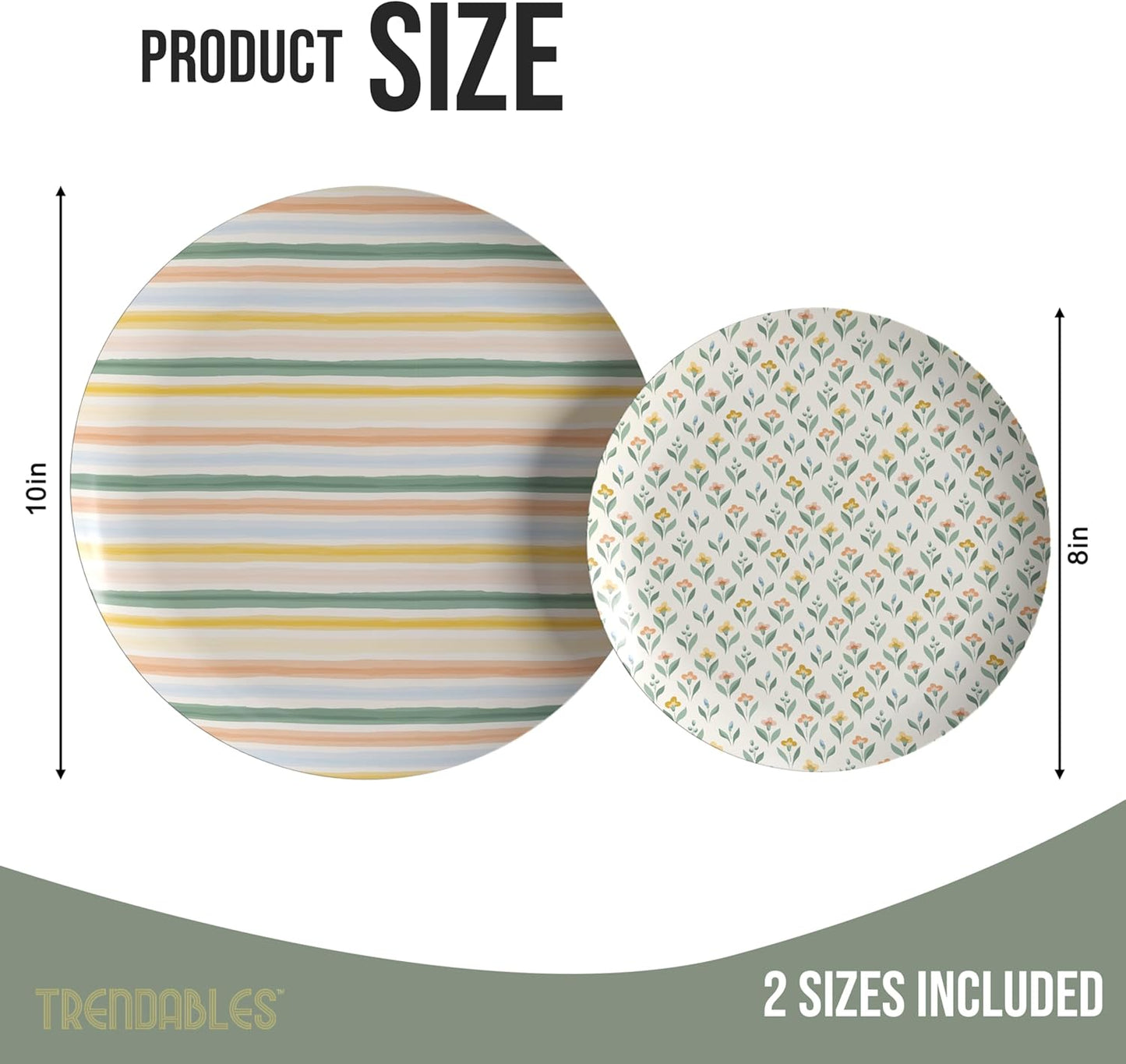 Trendables Heavy Duty Paper Plates Set For 32 Guests - 32 Each Of 8-inch And 10-inch Disposable Plates For Party - Fancy 64 Piece Dinnerware Set For All Occasions | Floral Design, Folk