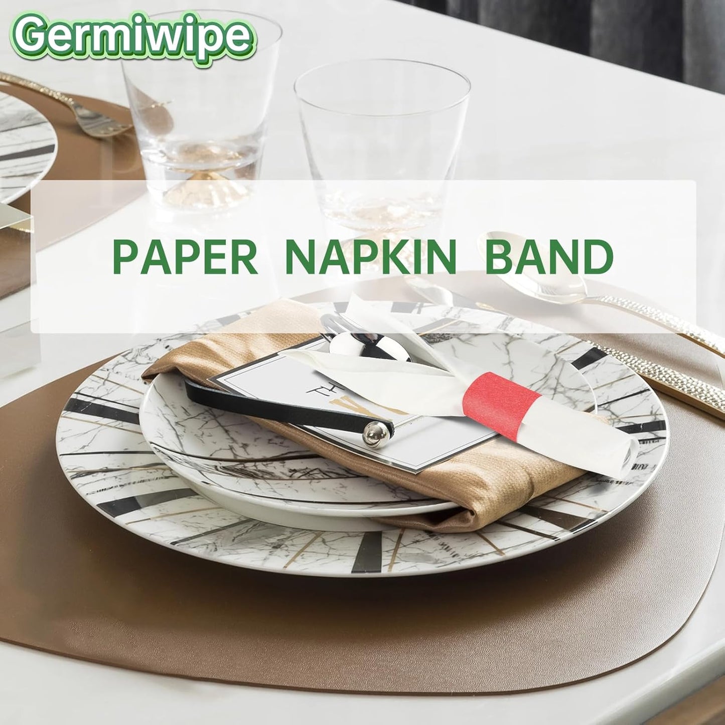 Germiwipe Paper Napkin Band Box of 500,Napkin Rings Self Adhesive,Silverware Wraps Bands (Red, Red-500pcs)