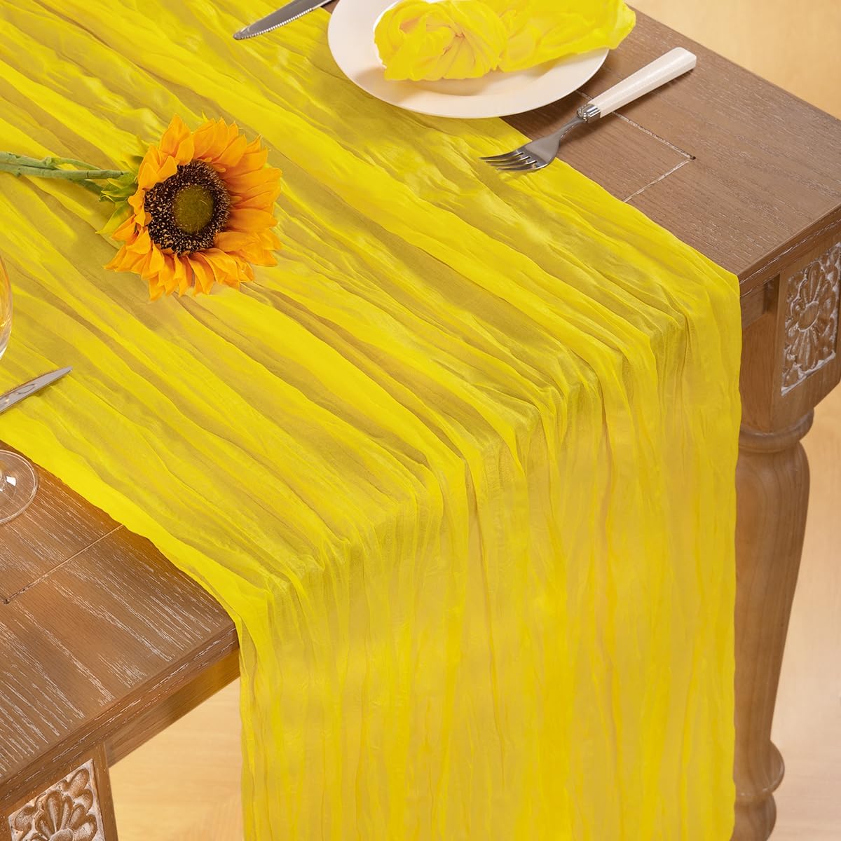 Lemon Yellow Cheesecloth Table Runner Fall Table Runner Boho Gauze 120 Inches Yellow Cheese Cloth Fall Table Decorations for Thanksgiving Wedding Bridal Baby Shower Parties Decor