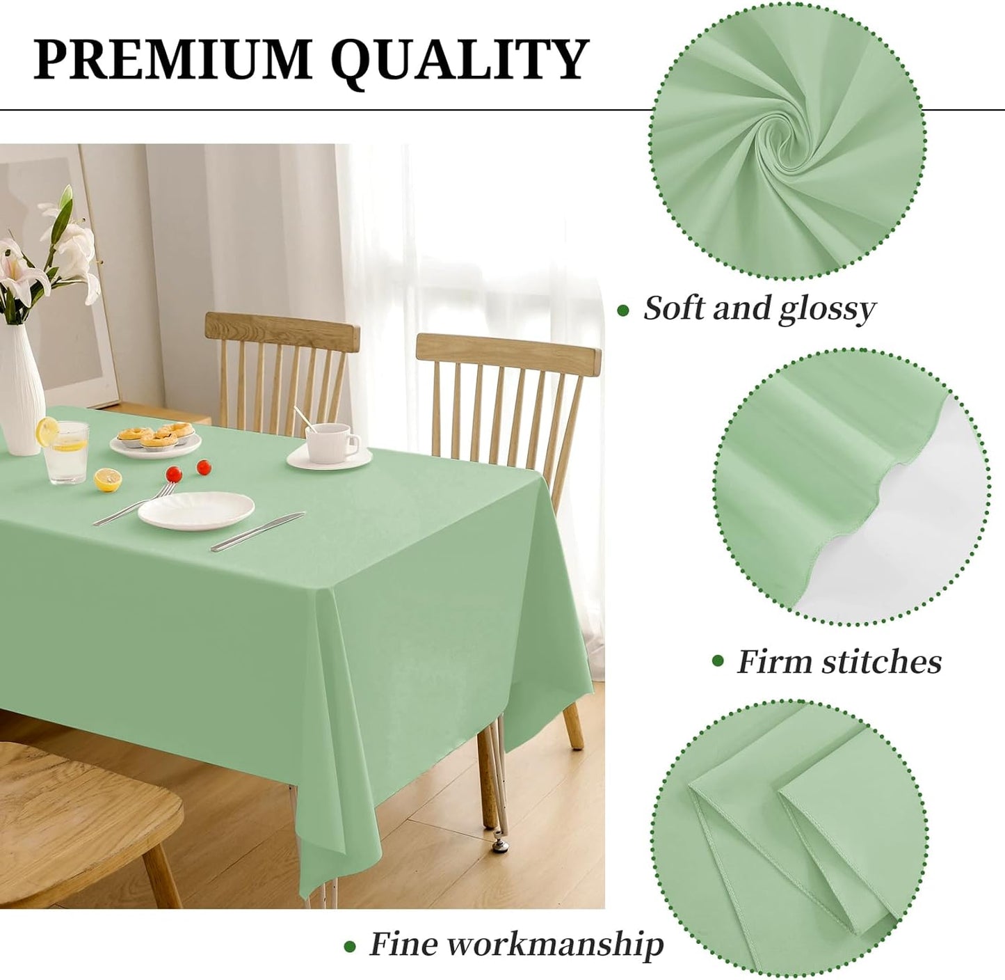 12 Pack Sage Green Tablecloths for Rectangle Tables 60 x 126 Inch Sage Green Polyester Tablecloth 8 Foot Rectangle Table Cloth Washable Fabric Table Cover for Party Wedding Banquet Restaurant Events