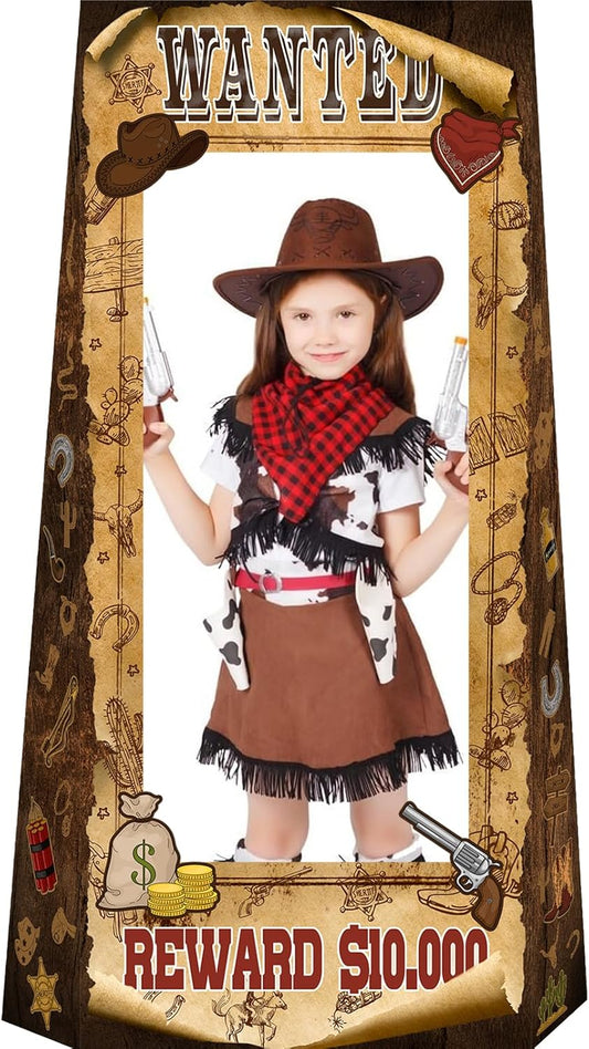 4.5ft Tall Life Size Stand in West Wanted Photo Booth Props Selfie Frames, Western Photo Booth Props for Western, West Cowboy Cowgirl Theme Party Supplies, Wild West Rustic Party Decorations