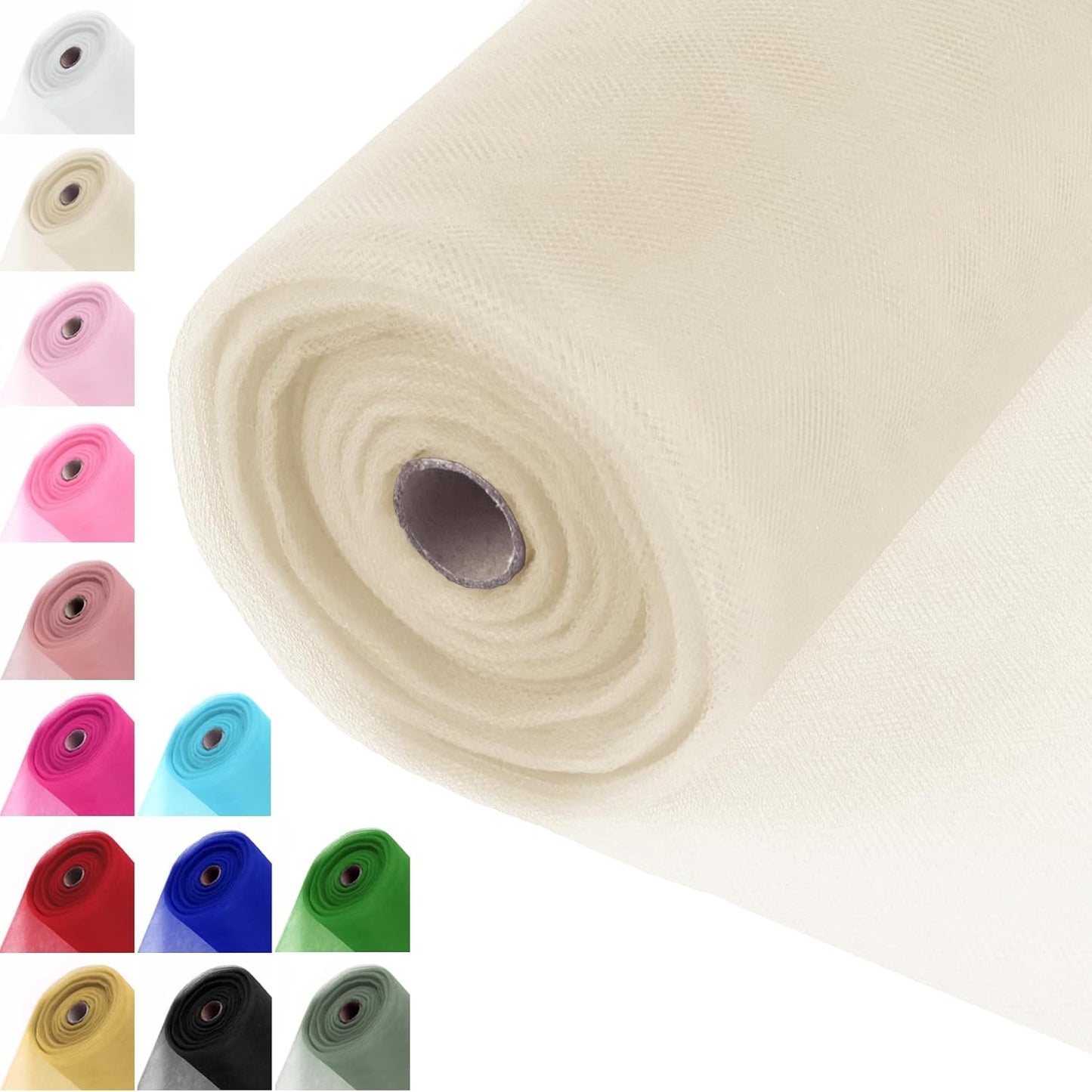 Ivory Tulle Fabric Rolls 54 Inch x 40 Yards Large Mesh Tull Bolt for Wedding, Garden Netting, Tutu Skirt, Party Decoration and Craft Supplies