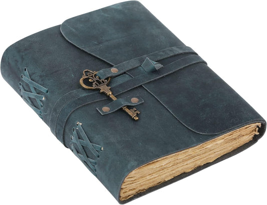 Leather Journal with Lined and Unlined Deckle Edge Paper 8x6 inch and Vintage Key | Handmade Writing Notebook Diary | Bound Daily Notepad for Men & Women Medium, Sketch/Writing pad for Artists