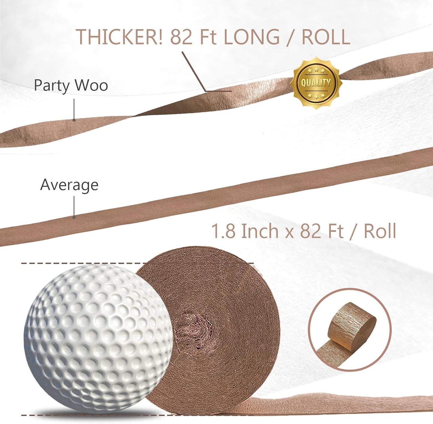 PartyWoo Brown Crepe Paper Streamers 4pcs 328ft Pack of Boho Neutral Sand White Crepe Paper Streamers for Birthday Baby Shower Wedding Graduation Anniversary Woodland Jungle Theme Party Decorations