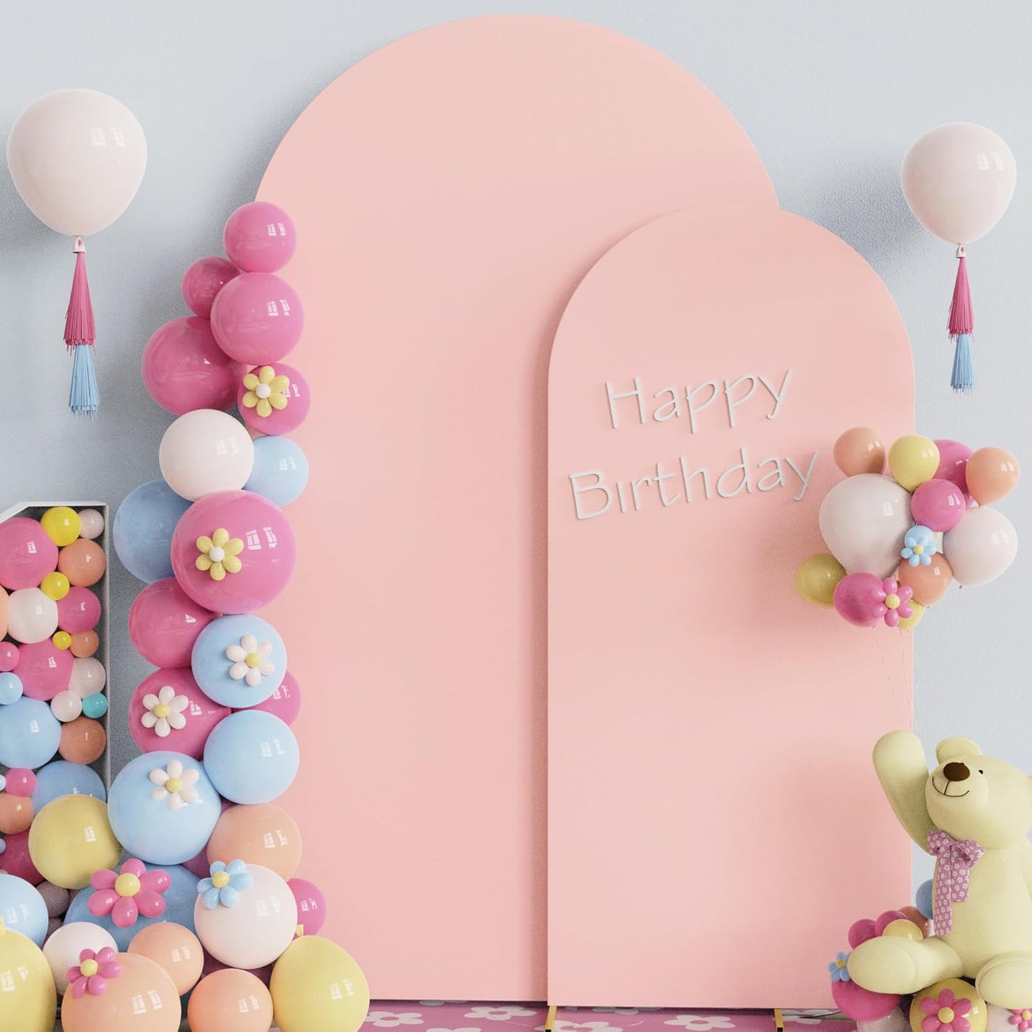 Fomcet Wedding Arch Cover 7.2FT, 6FT Pale Pink Spandex Fitted Fabric Arch Backdrop Covers 2 Set for Round Top Chiara Arched Backdrop Stand Cover for Wedding Birthday Party Baby Shower Decor