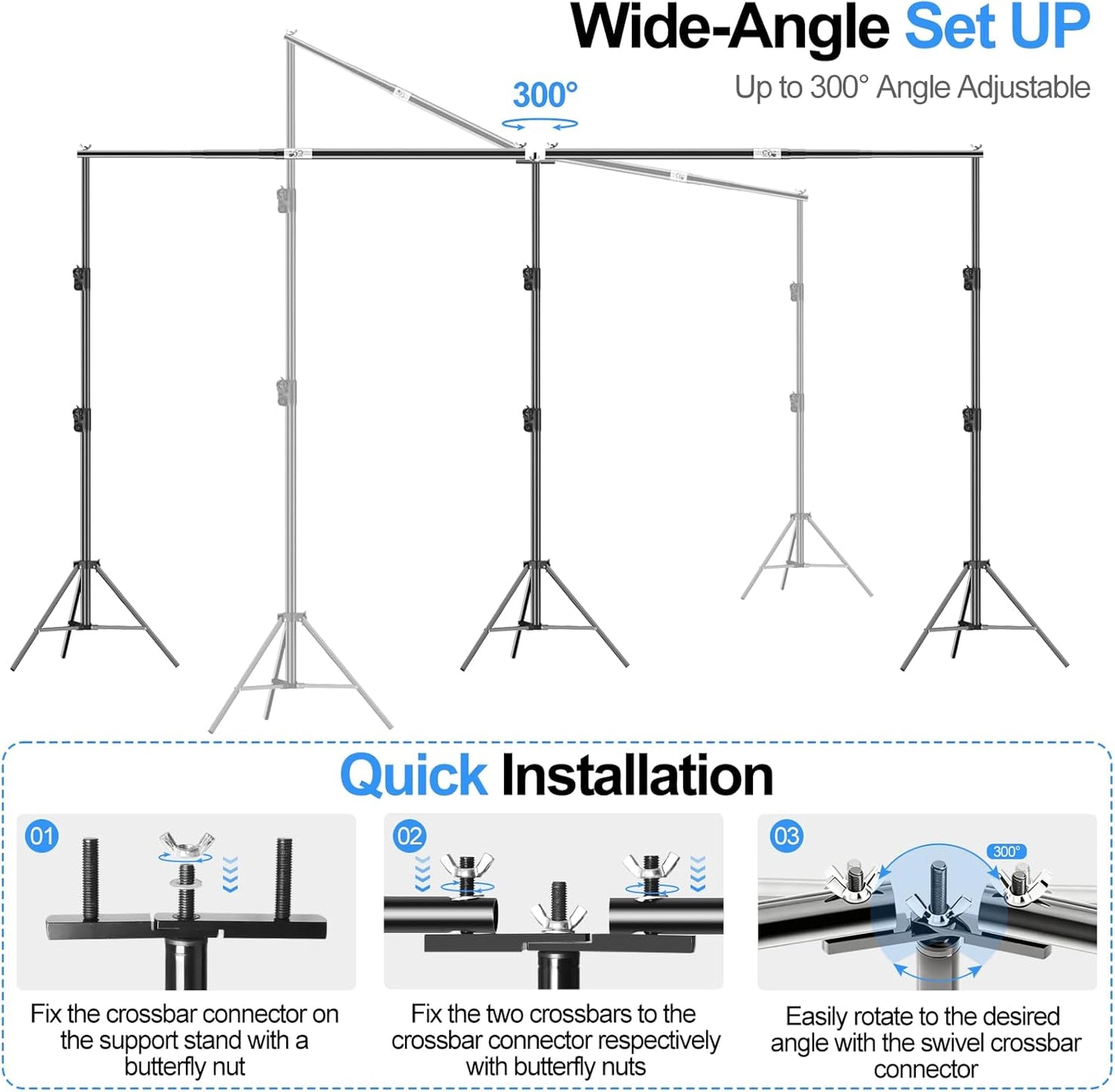 FUDESY 10x20ft Backdrop Stand Heavy Duty Adjustable Photography Background Support System with Angle Rotatable Connector, Spring Clamps, Sandbags, Ring Clips, Carry Bag for Photo Video Studio, Wedding