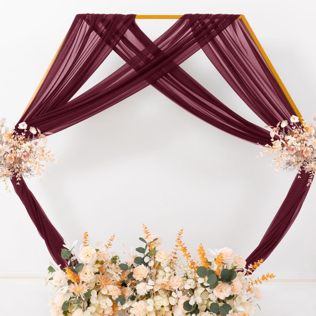 MLMC Burgundy Wedding Arch Draping Fabric 2 Panels 29" x 20 FT Extra Long Gauze Drapes Sheer Backdrop Curtains 6.6 Yards Outdoor Drapery Panels for Wedding Bridal Shower Party Ceiling Decoration