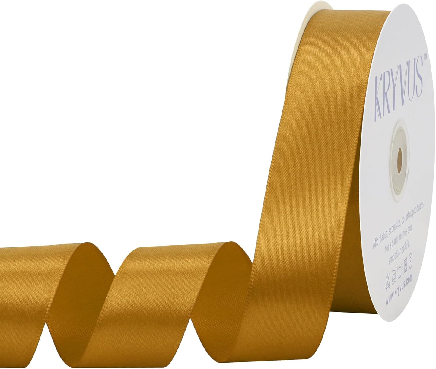 Gold Satin Ribbon 1 inch X Continuous 50 Yards, Single Face Polyester Ribbon Perfect for Gift Wrapping, Flower Bouquet, Wedding Decor, Crafts, Bow Making, Sewing and More