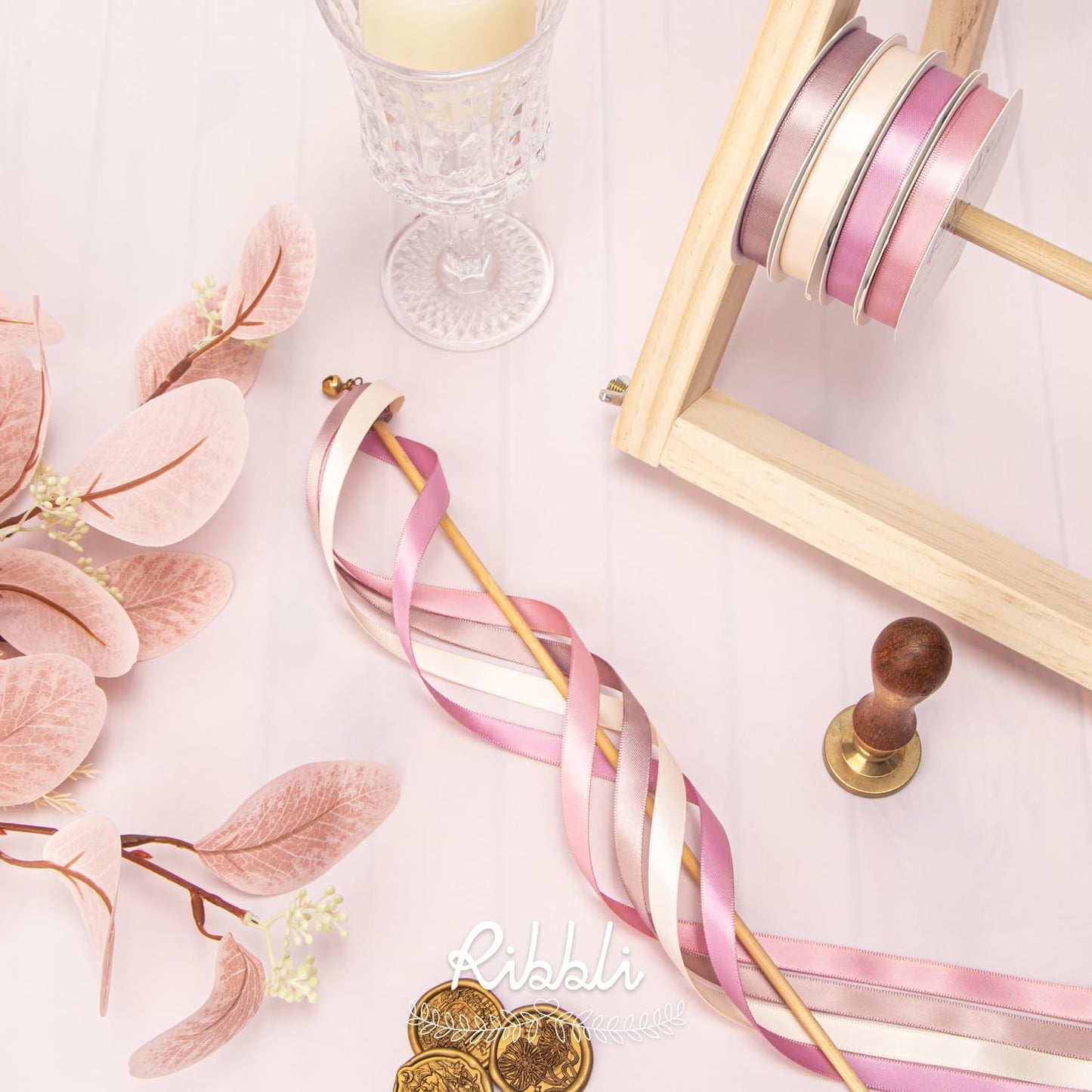 Ribbli Dusty Rose Satin Ribbon 3/8 Inch x 4 Rolls Total 40 Yards- Champagne Pink/Rose Gold/Rosy Mauve/Mauve Ribbon for Wrapping and Craft