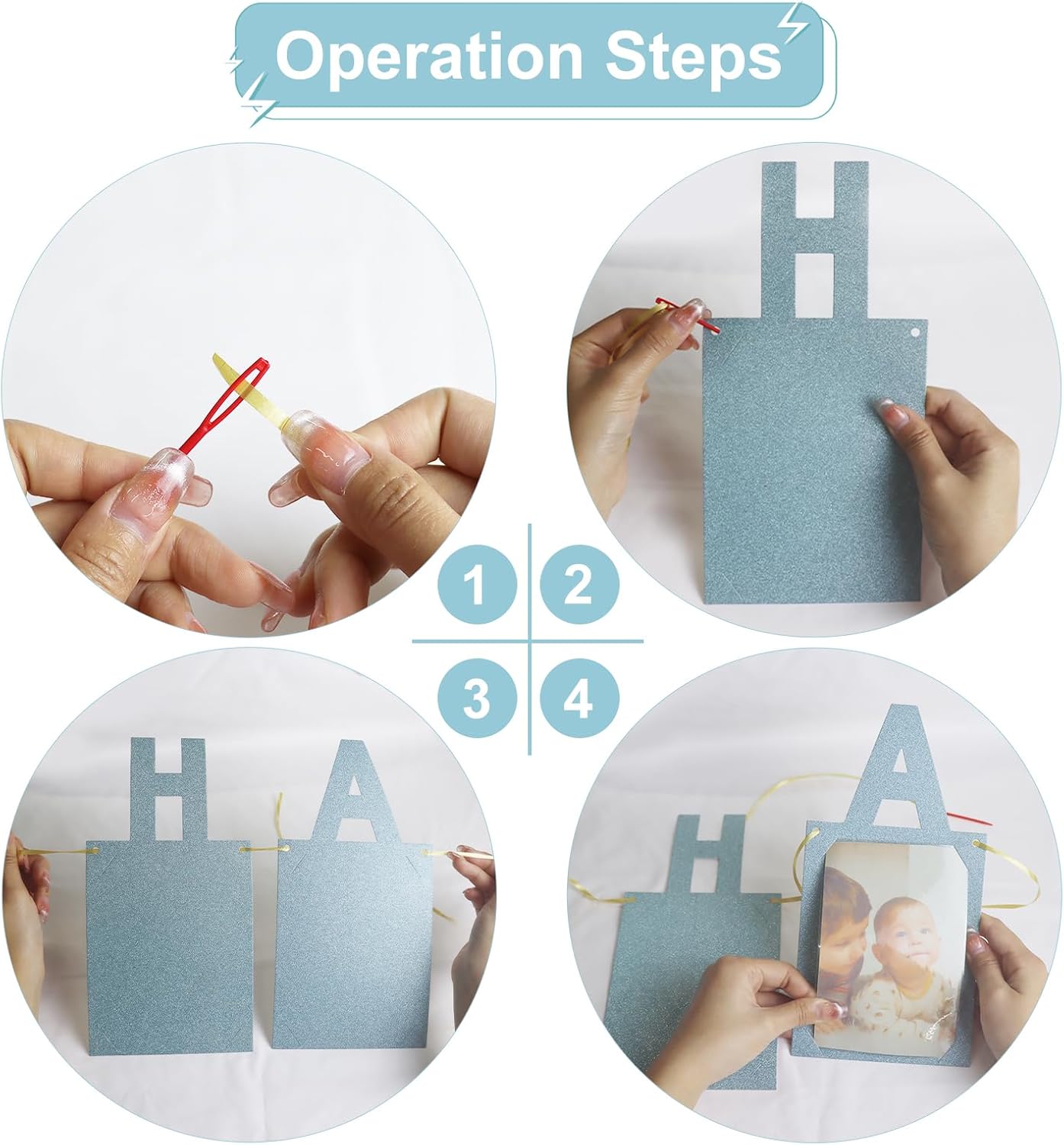 Birthday Photo Banner, Suitable for Kids and Adults Birthday Party Decoration, Annual Milestone Blue Happy Birthday Banner (blue)