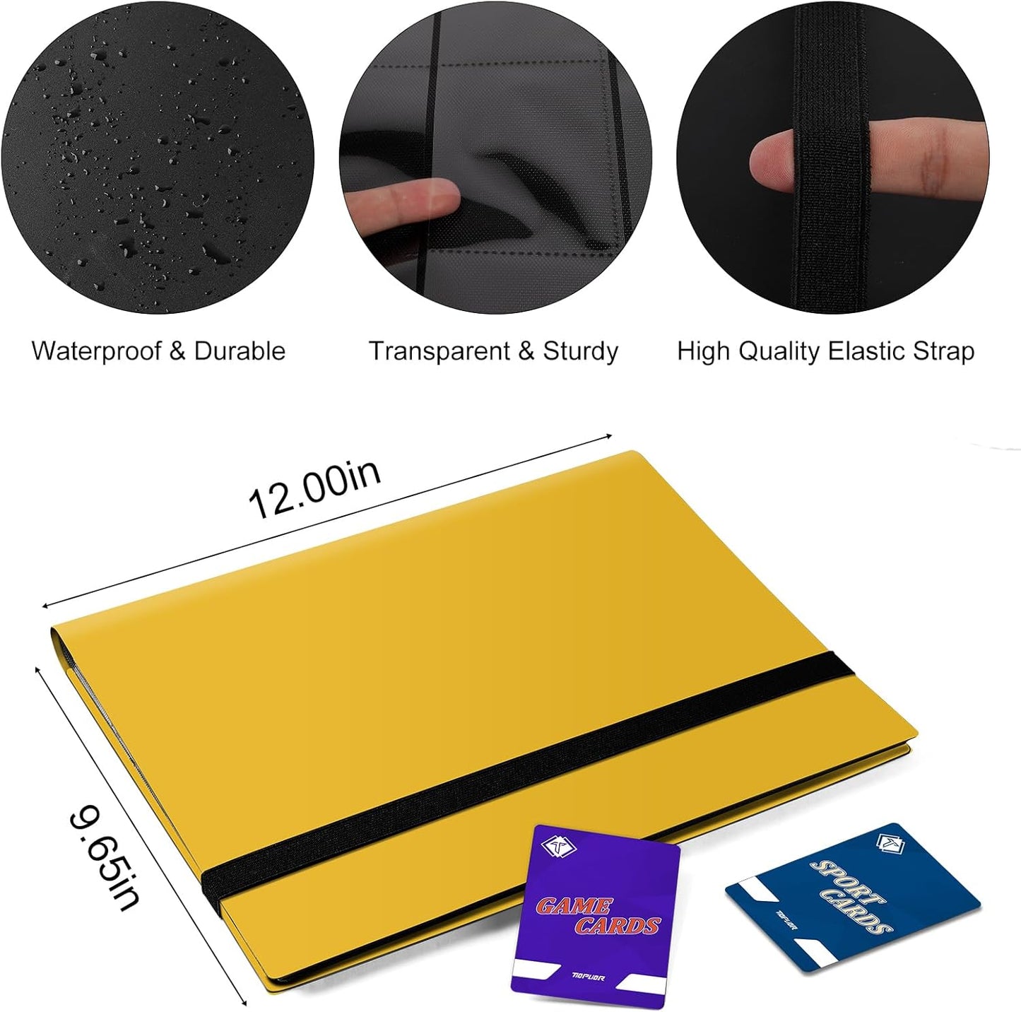 Trading Card Binder, Card Binder Album Folder Book Fit for MTG Baseball Football Sports Cards, Easy to Use Card Collection Binder (yellow, 360 Pockets)