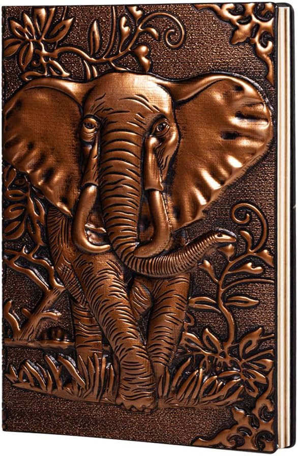 molshine A5 (5.5" x 8.3") Embossed Journals Vintage Notebook,Retro Bronze Diary,100 Sheets Paper,Hardcover Travel Notepad for Writing,Sketchbook,Gift,Decoration,Elephant(RedBronze)
