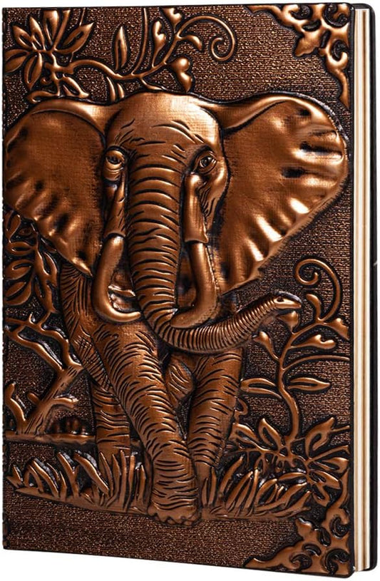 molshine A5 (5.5" x 8.3") Embossed Journals Vintage Notebook,Retro Bronze Diary,100 Sheets Paper,Hardcover Travel Notepad for Writing,Sketchbook,Gift,Decoration,Elephant(RedBronze)