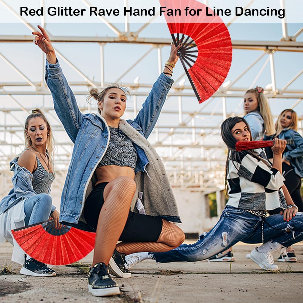 Large Clacking Folding Hand Fans for Line Dancing, Boots on The Ground Rave Hand Fan for Women Foldable, Party, Festival, Decoration