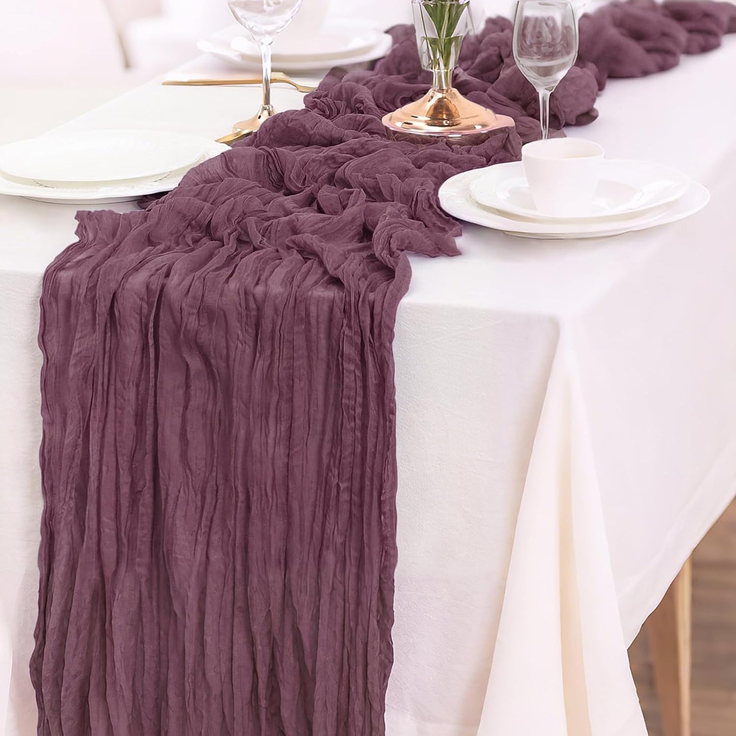 Cheesecloth Table Runner 10FT (35x120 Inch) - 10 Pack Dusty Purple Boho Gauze Fabric Cheese Cloth Table Runner Rustic Sheer Table Runners Cheesecloth for Wedding, Bridal Shower, Birthday Party Decor