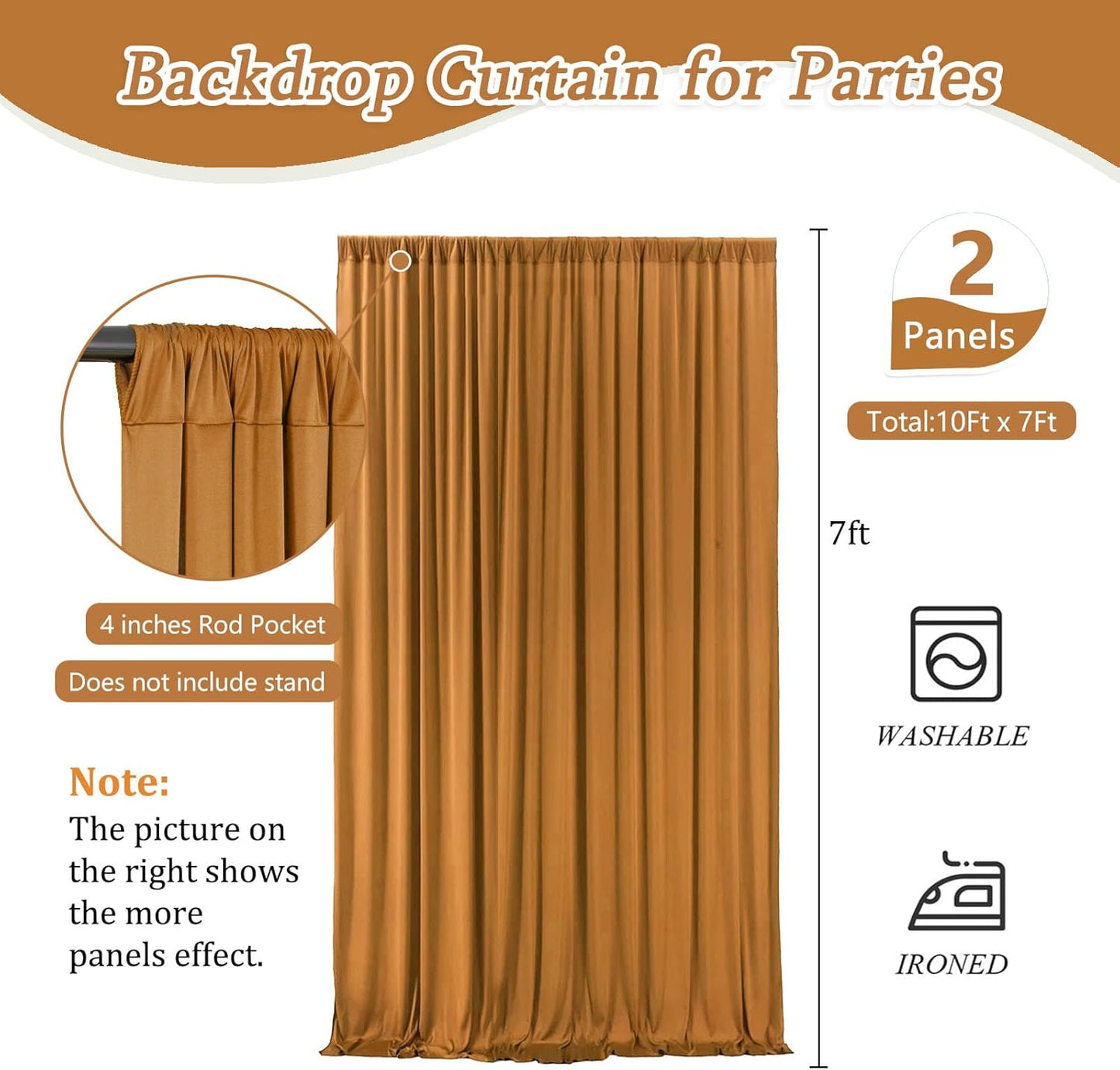 10 x 7 Feet Brown Backdrop Curtain for Partie, Background Curtains for Photoshoot, Birthday, Wedding, Halloween, Thanksgiving, Christmas Day, New Year Party Decorations 5Ft x 7Ft, 2 Panels