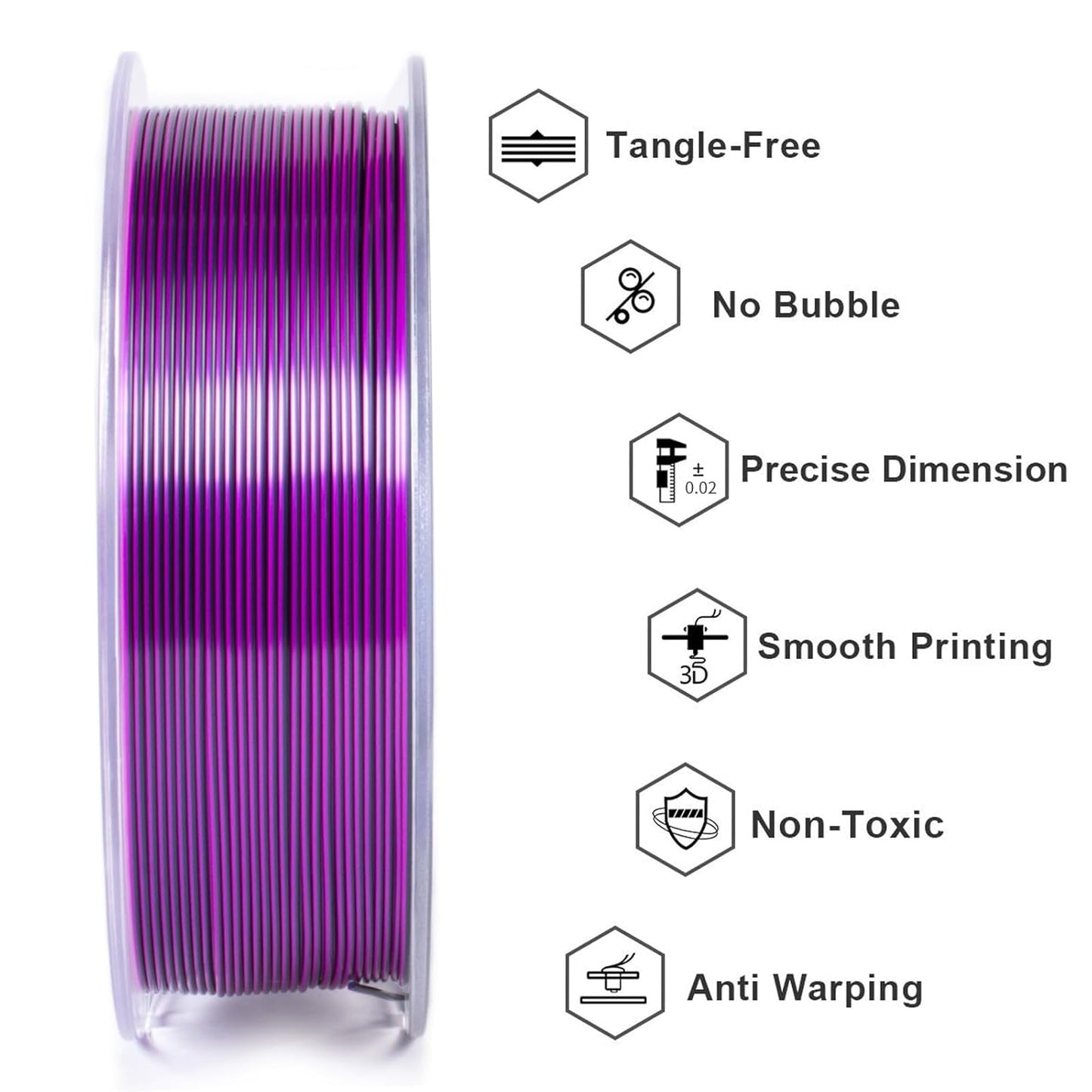 Geeetech Silk PLA Tri Color Filament 1.75mm 3D Printer Filament, Coextrusion Blue Purple Black Tri-Colors Metal-Like Shiny Silk PLA Filament, 1kg (2.2lbs) 1 Spool, Dimensional Accuracy +/- 0.02 mm