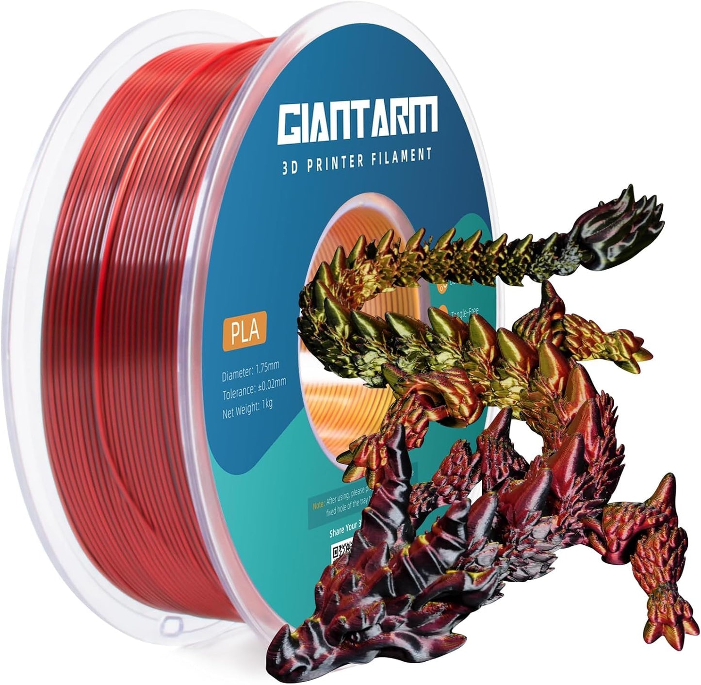 GIANTARM Tri-Colors Silk Pla Filament, Shiny Pla 3D Printer Filament 1.75mm +/-0.03mm, 1Kg (2.2lbs) Spool, Vacuum Packaging (Red+Gold+Black)
