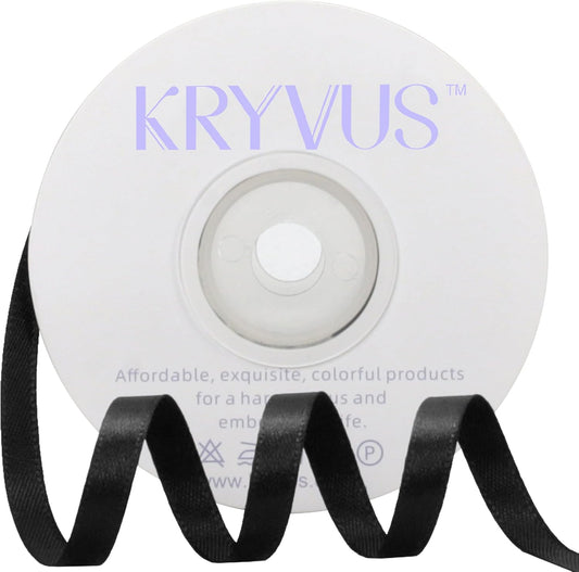 Black Satin Ribbon 1/4 inch X Continuous 25 Yards, Single Face Polyester Ribbon Perfect for Gift Wrapping, Flower Bouquet, Wedding Decor, Crafts, Bow Making, Sewing and More