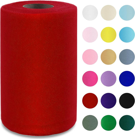 Red Tulle Fabric Roll 6" by 100 Yards (300 ft) Soft Tulle Spool for DIY Crafting Favor Supplies, Tutus, Wedding, Party Decorations, Gift Wrapping