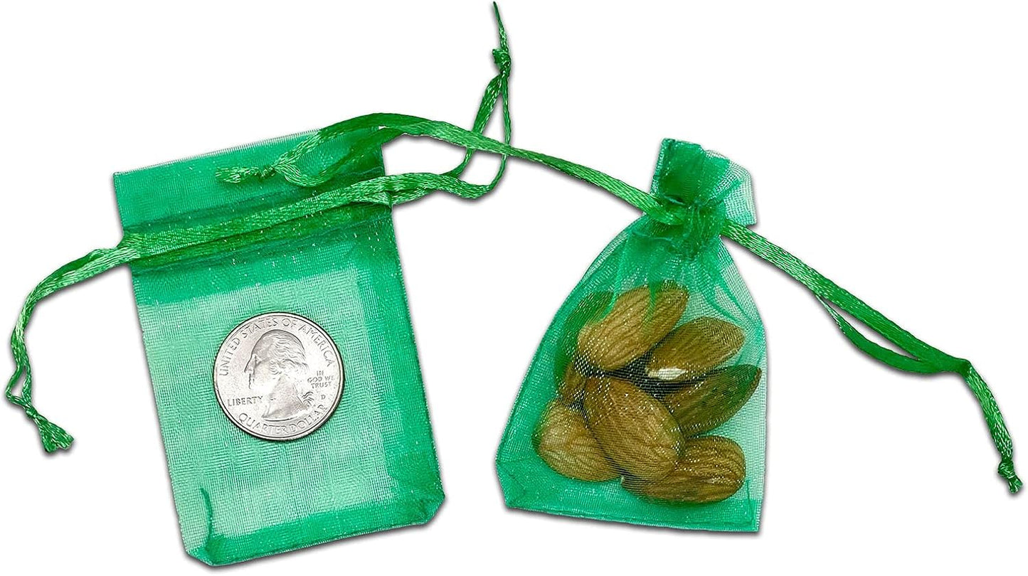 TheDisplayGuys 48-Pack 2" x 2-3/4" Light Green Sheer Organza Gift Bags with Drawstring, Jewelry Candy Treat Wedding Party Favors Mesh Pouch