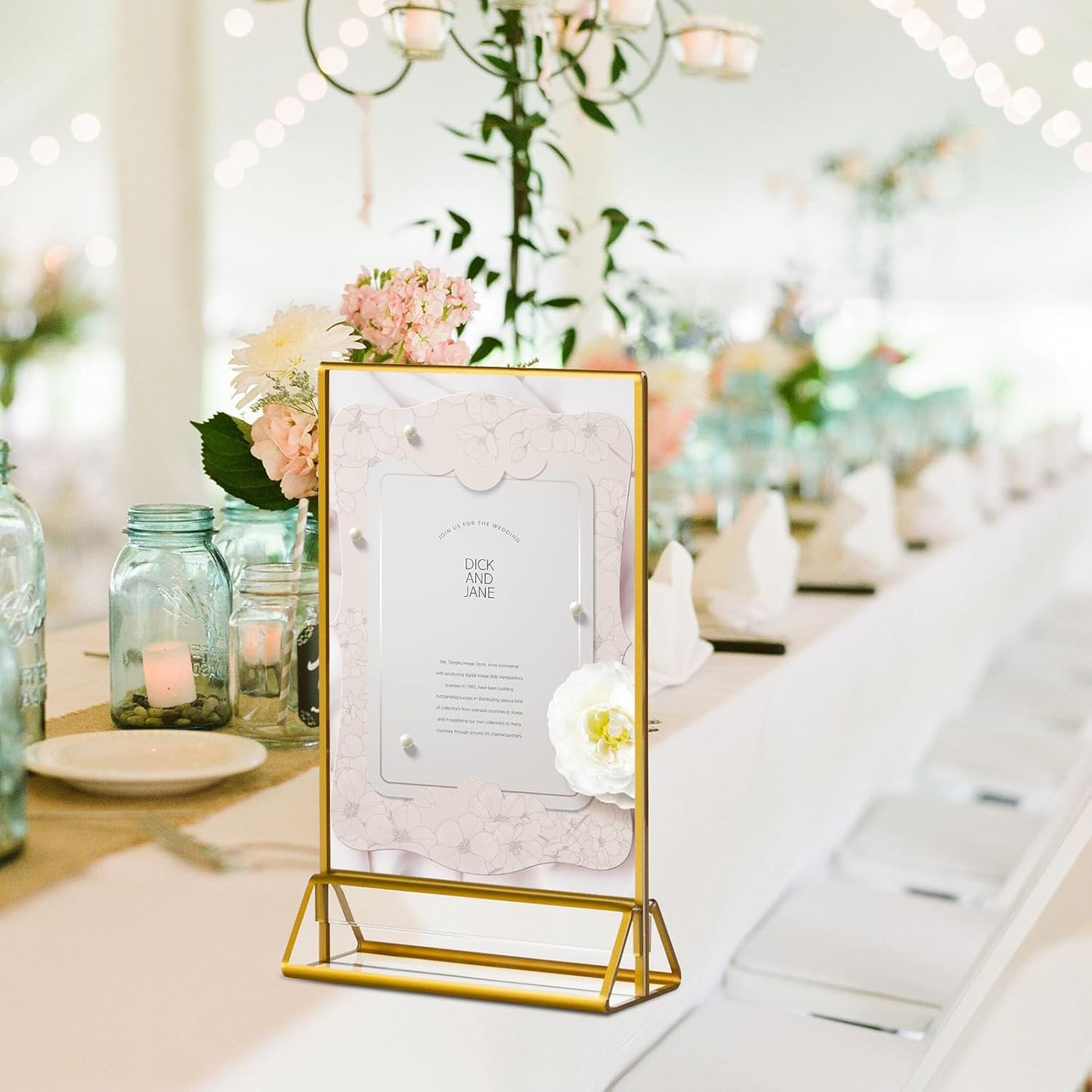 6 Pack Acrylic Sign Holder with Gold Borders, 4x6'' Double-Sided Menu Stands Clear Picture Frames for Restaurant Menu Signs, Wedding Table Numbers, Exhibition & Art Display