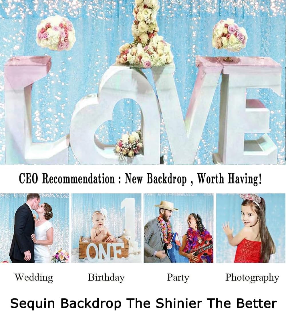 ShiDianYi Sequin Backdrop Baby Blue Sequin Photo Backdrop 4FT X 6FT Wedding Photo Booth Backdrop Shimmer Photography Background Ceremony Background