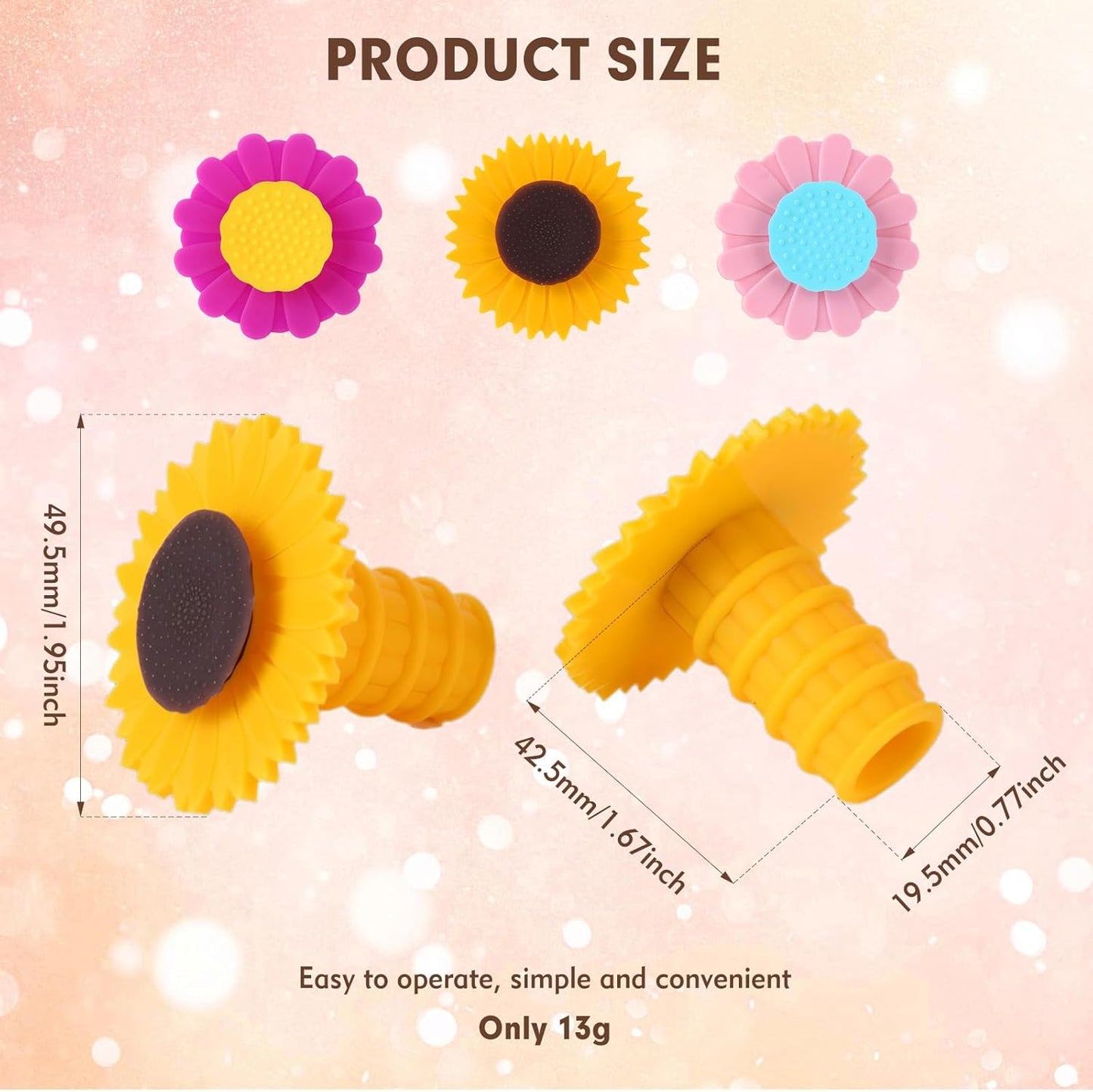 3 Pcs Wine Bottle Stopper, Silicone Sunflower Cute Wine Bottle Stopper, Reusable Wine Saver to Keep Wine Fresh(Yellow, Pink, Purple)