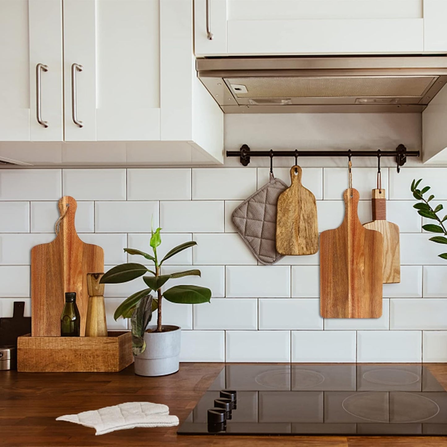 10 Packs Acacia Wood Cutting Board, 15 x 7 Inch Plain Chopping Board with Handles Large Serving Board Wooden Kitchen Cutting Board Bulk with Ropes for Vegetables Meat Pizza Cheese Fruit Bread