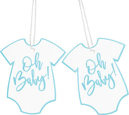 100Pcs Gift Tags with String Oh Baby Sign Blue Baby Clothes Large Gift Tags with 65 Ft Jute Twine Cute Tags White Paper Gift Tag for It's a Boy Gender Reveal Baby Shower Party Gift Wrap Tag
