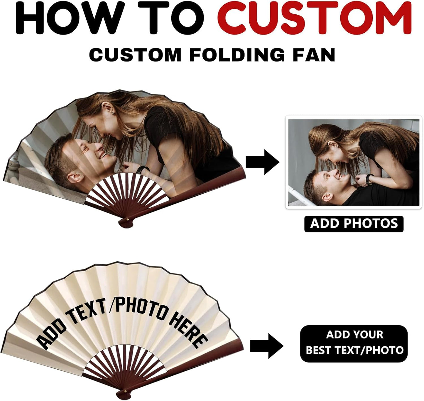 Decorative Folding Fans Personalized Fans Custom Fans Handheld Clack Fans for Line Dancing Customized with Picture Text, Fans Foldable for Line Dancing Wedding Saloon Cosplay Party Props