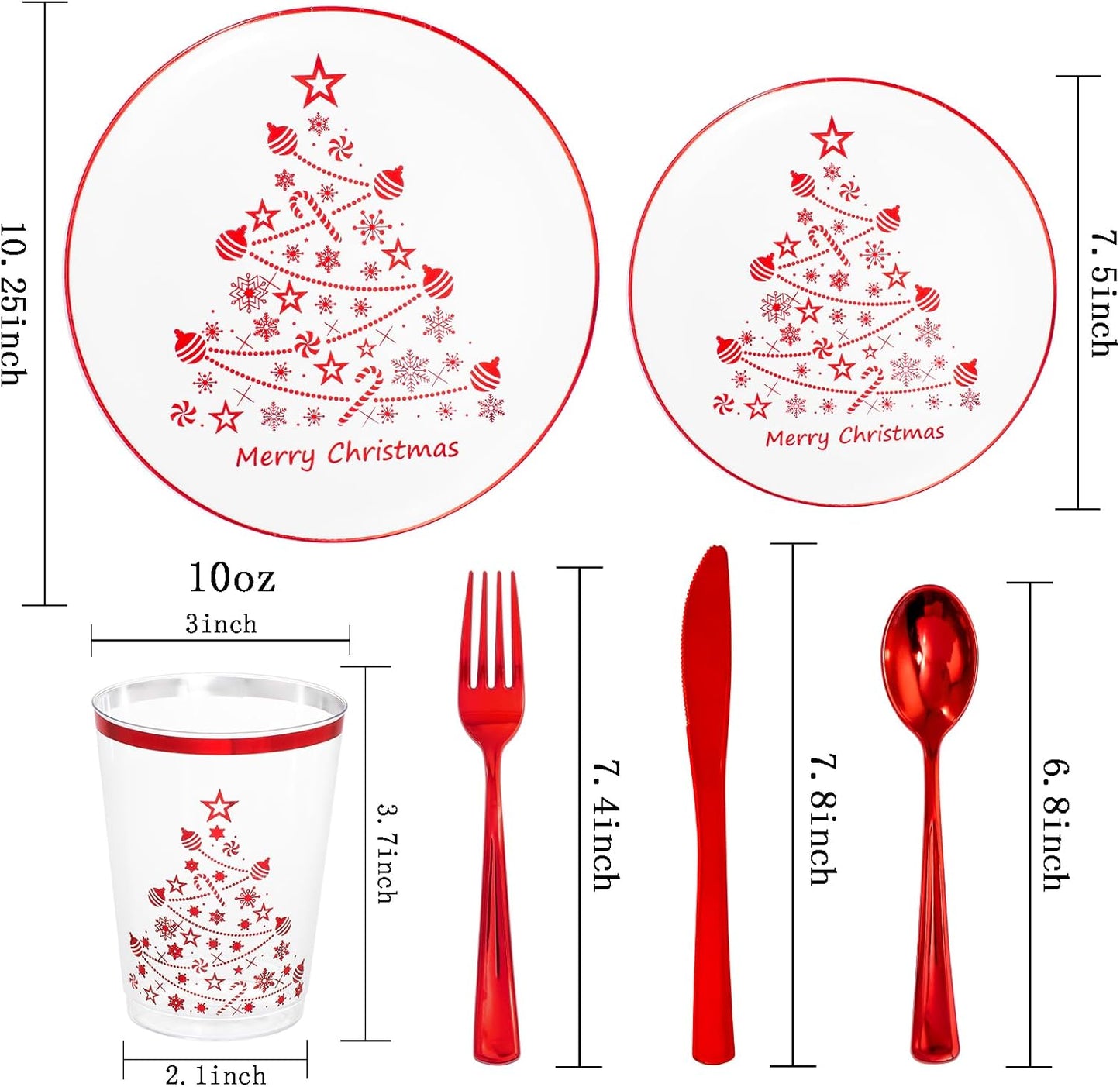 Supernal 150pcs Christmas Dinnerware - Plastic Plates, Cups, Silverware with Red Christmas Tree Pattern for Party and New Year