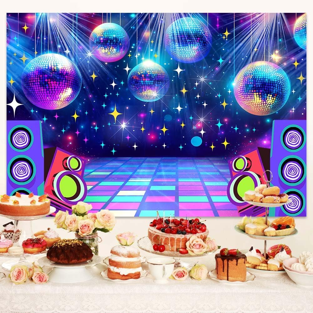 Dance Party Backdrop Retro 80s 90s Theme Stage Dance Ball Music Birthday Party Decoration DJ Photography Background 5 x 3 ft for Baby Shower Picture Photo Shoot Polyester Fabric,Multi1