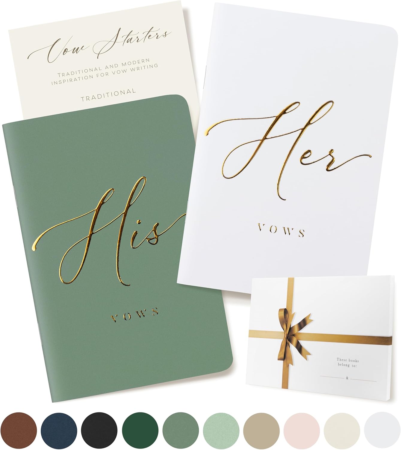 ARTESORI Wedding Vow Book for Her & Him, Soft Touch, Gold Engraving, 28 Lined Pages, Wedding Vow Books His and Hers, Wedding Essentials, Wedding Registry Gifts, His and Hers Gifts [White & Sage]