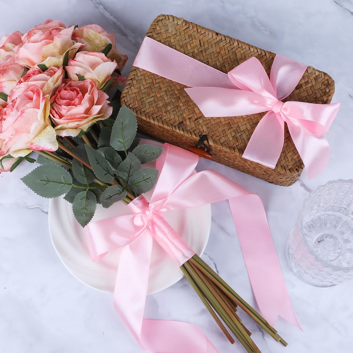 NESCCI 100 Yards Ribbon,1-1/2 Inch Pink Satin Ribbon,Single Face Satin Ribbons,Perfect for Gift Wrapping,Wedding Decoration,Handmade Bows, Wrapping Bouquet,Halloween, Christmas