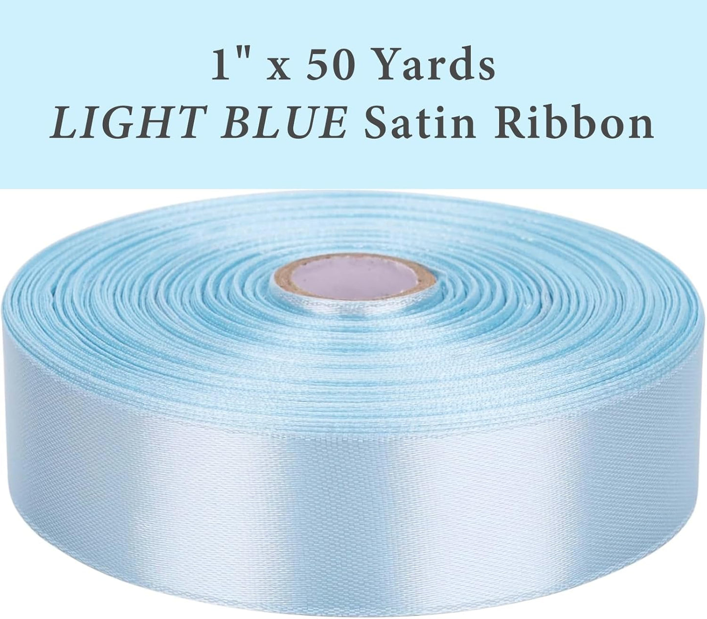 1" x 50 Yards Light Blue Satin Ribbon Single Faced Fabric Ribbons for Gift Wrapping, Crafting, Bows Making, Flower Bouquet, Wedding, Home Decor