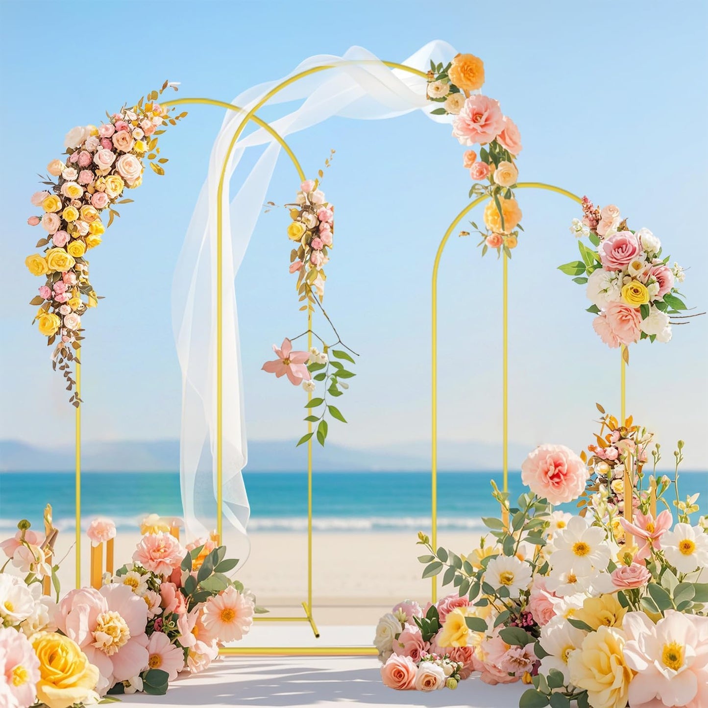 FOTSHARER Arch Backdrop Stand and Cover Set 4FT 5FT 6FT Balloon Arch Stand and Sage Green Arch Cover Set of 3 Gold Wedding Arch Frame for Birthday Party Bridal Shower Ceremony Decorations