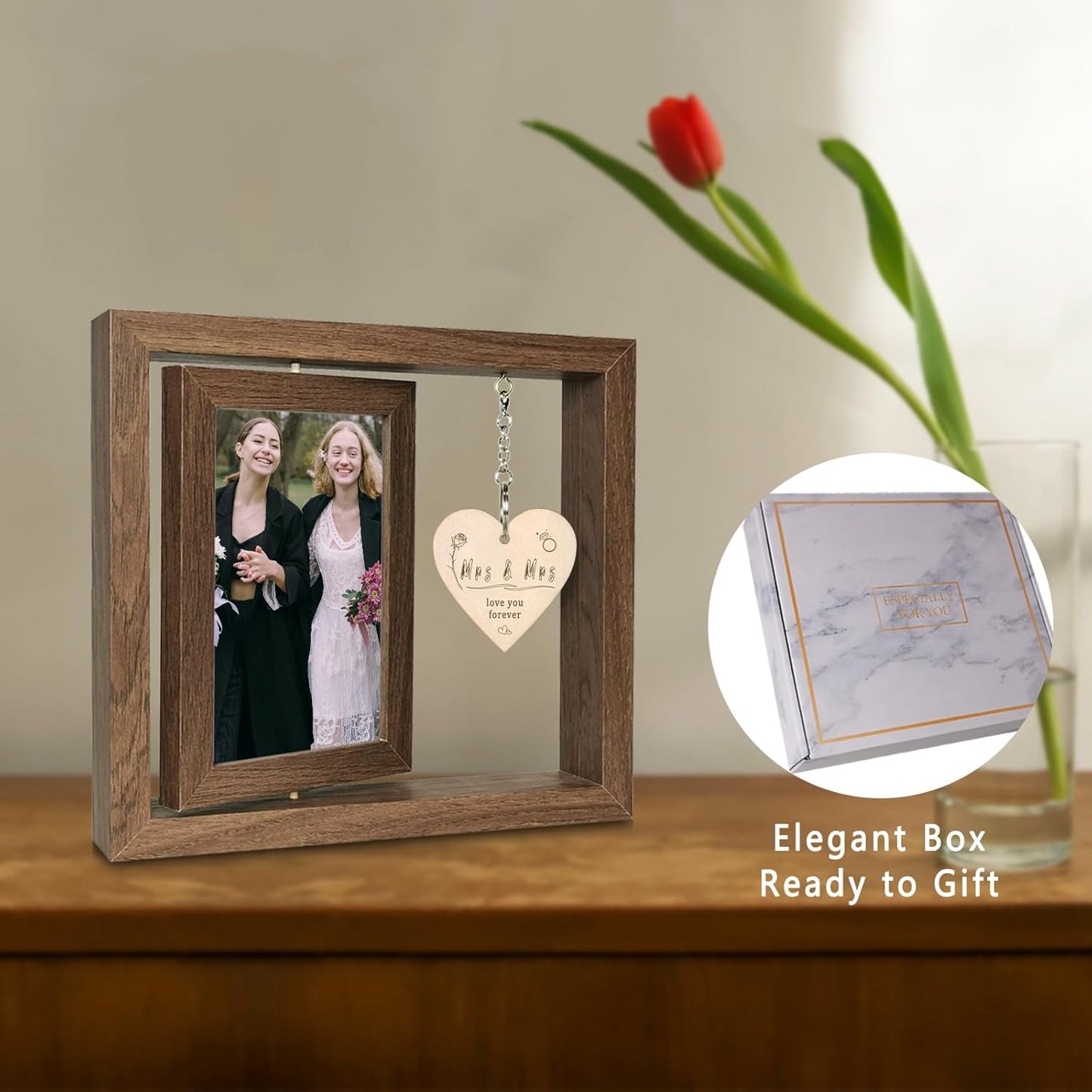 4x6 Mrs & Mrs Picture Frame Wedding Bridal Shower Gifts, Lesbian Anniversary Engagement Wedding Gifts for Newlywed Couples (Display Two 4x6)