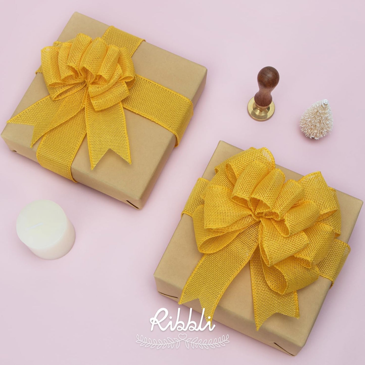 Ribbli Yellow Burlap Wired Ribbon, 1-1/2” Inch x Continuous 20 Yard, Yellow Wired Ribbon for Wreaths,Big Bows,Tree Decoration,Outdoor Decoration