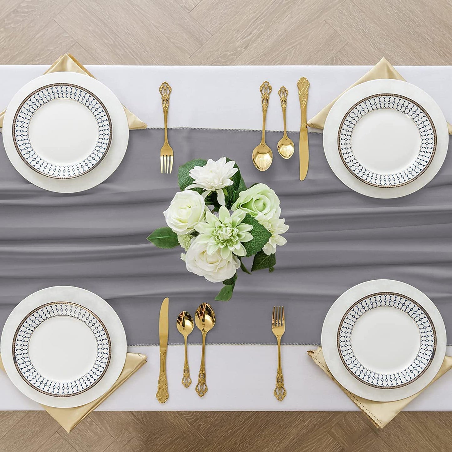 2 Pack 10 Ft Chiffon Table Runner Grey Gauze Long Table Runners 27x120 Inches Sheer Tulle Table Runner for Rustic Wedding Reception Bridal Shower Decorations Birthday Party