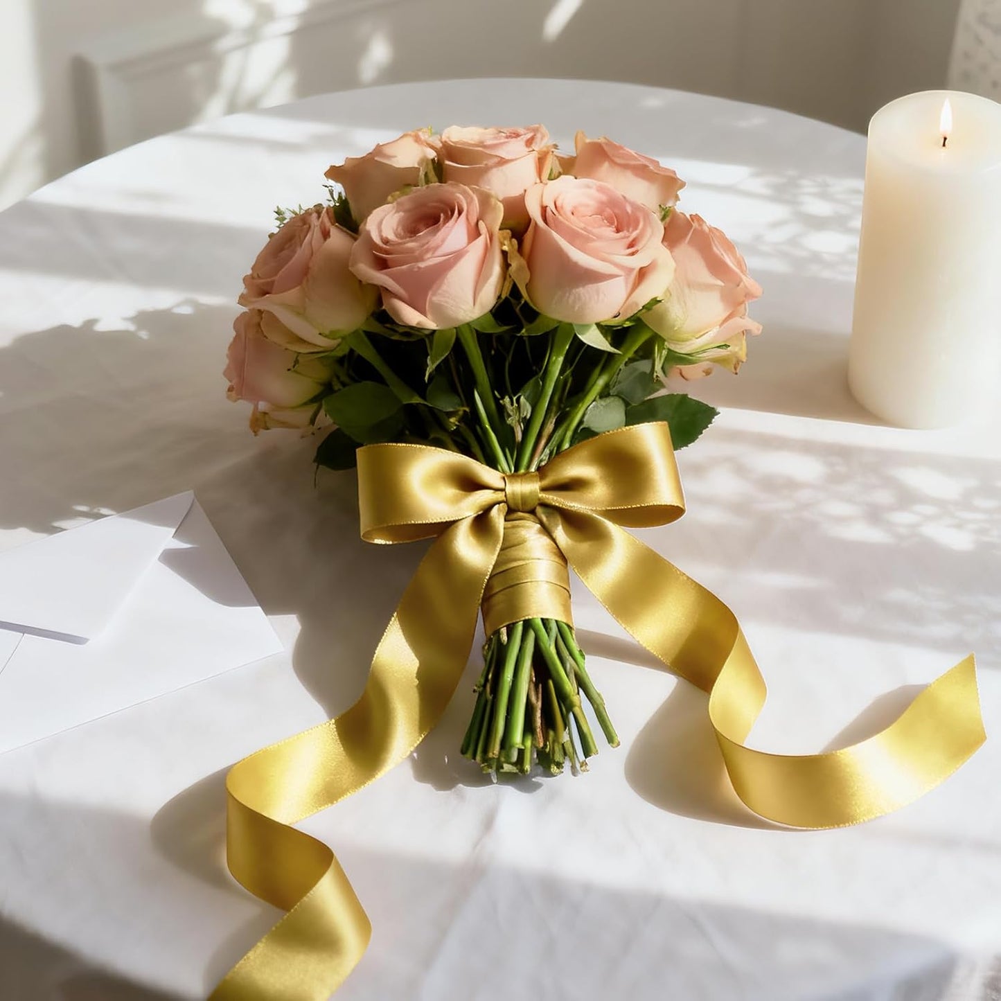 NESCCI 100 Yards Ribbon,1-1/2 Inch Gold Satin Ribbon,Single Face Satin Ribbons,Perfect for Gift Wrapping,Wedding Decoration,Handmade Bows,Wrapping Bouquet, Halloween, Christmas