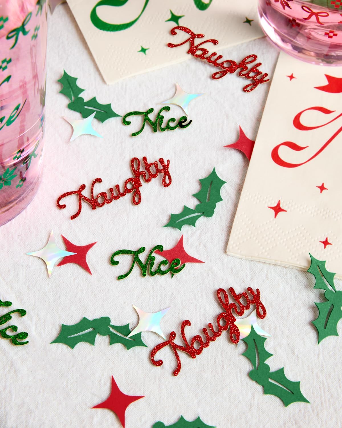 xo, Fetti Naughty + Nice Confetti | Red + Green Glitter - 200 pcs | Winter Decorations, Christmas Table Decor, Holiday Party Supplies, Xmas Tablescape