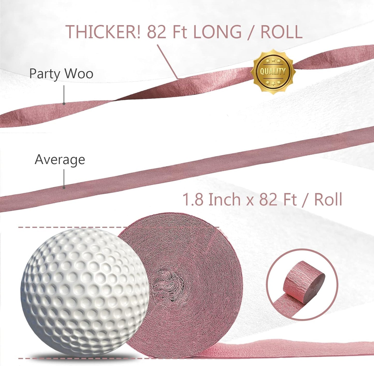 PartyWoo Crepe Paper Streamers 4 Rolls 328ft, Pack of Pink and Rose Gold Crepe Paper for Party Decorations, Wedding Decorations, Birthday Decorations, Baby Shower Decorations (1.8 Inch x 82 Ft/Roll)