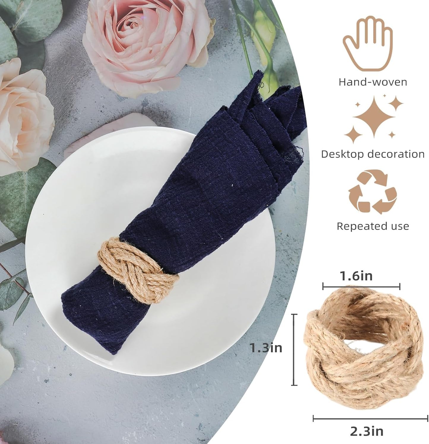 Woven Napkin Rings Set of 48, Mgrlfbl Farmhouse Burlap Napkin Ring for Holiday Dinner Birthday Wedding Thanksgiving Christmas Banquet Party of Table Setting Decorations(Yute 48)