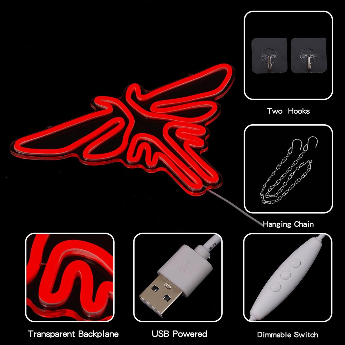 Moth Neon Sign Game Neon Light for wall Decor Red LED Neon Signs Animal Neon Lights for Bedroon Kids Room Video Game Center Decor