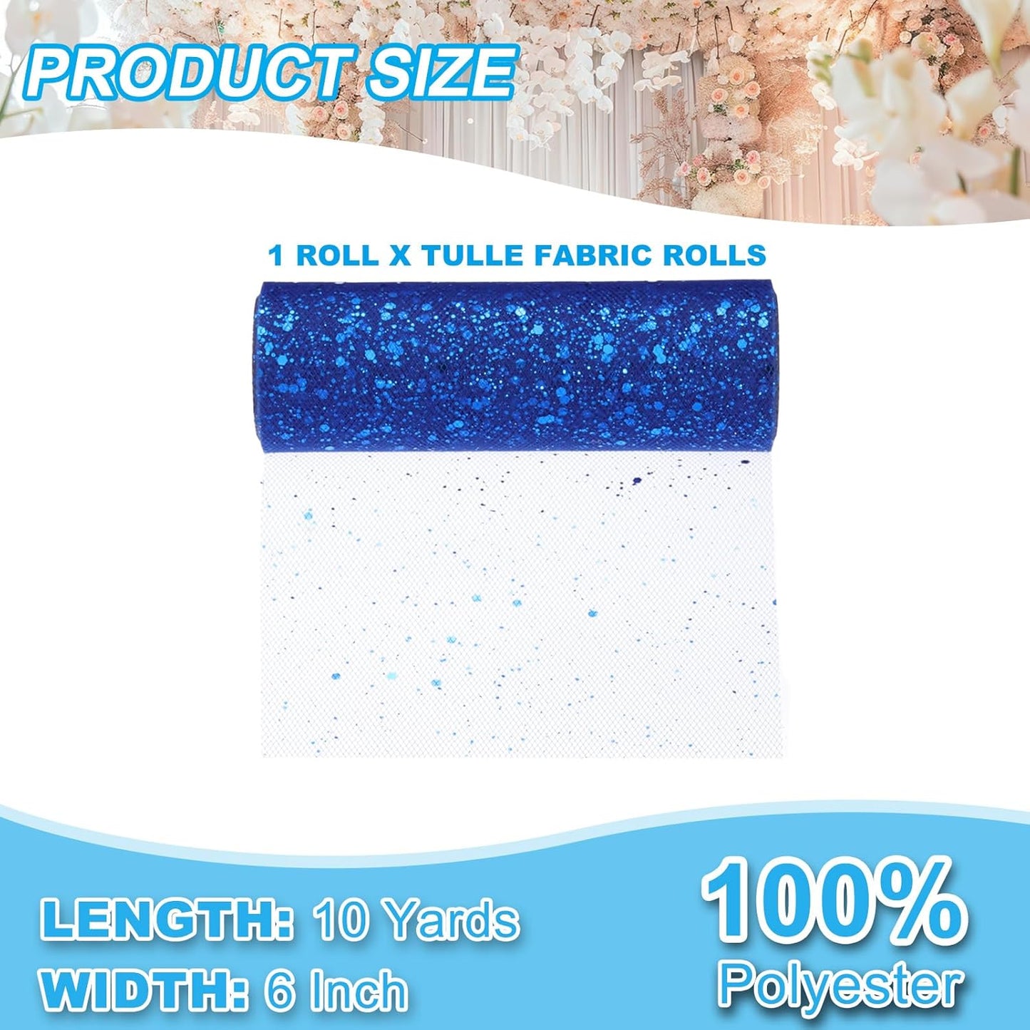 PATIKIL Tulle Fabric Rolls, 6 Inch by 10 Yards Fabric Spool Tulle Sparkling Ribbon Netting Sequin for DIY Tutu Skirts Crafts Wedding Party Decorations, Blue