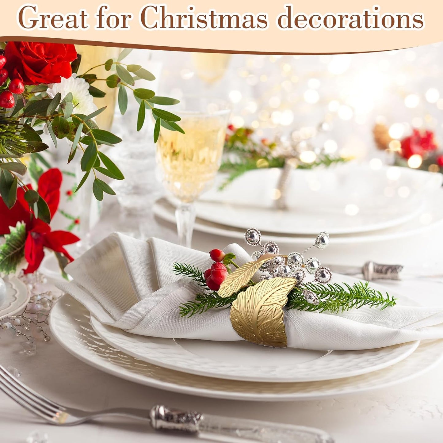 Bokon 100 Pcs Gold Napkin Rings for Wedding Shiny Metal Napkin Holder Study Leaf Shaped Table Decor for Dinner Parties Celebrations Receptions Thanksgiving Easter Christmas