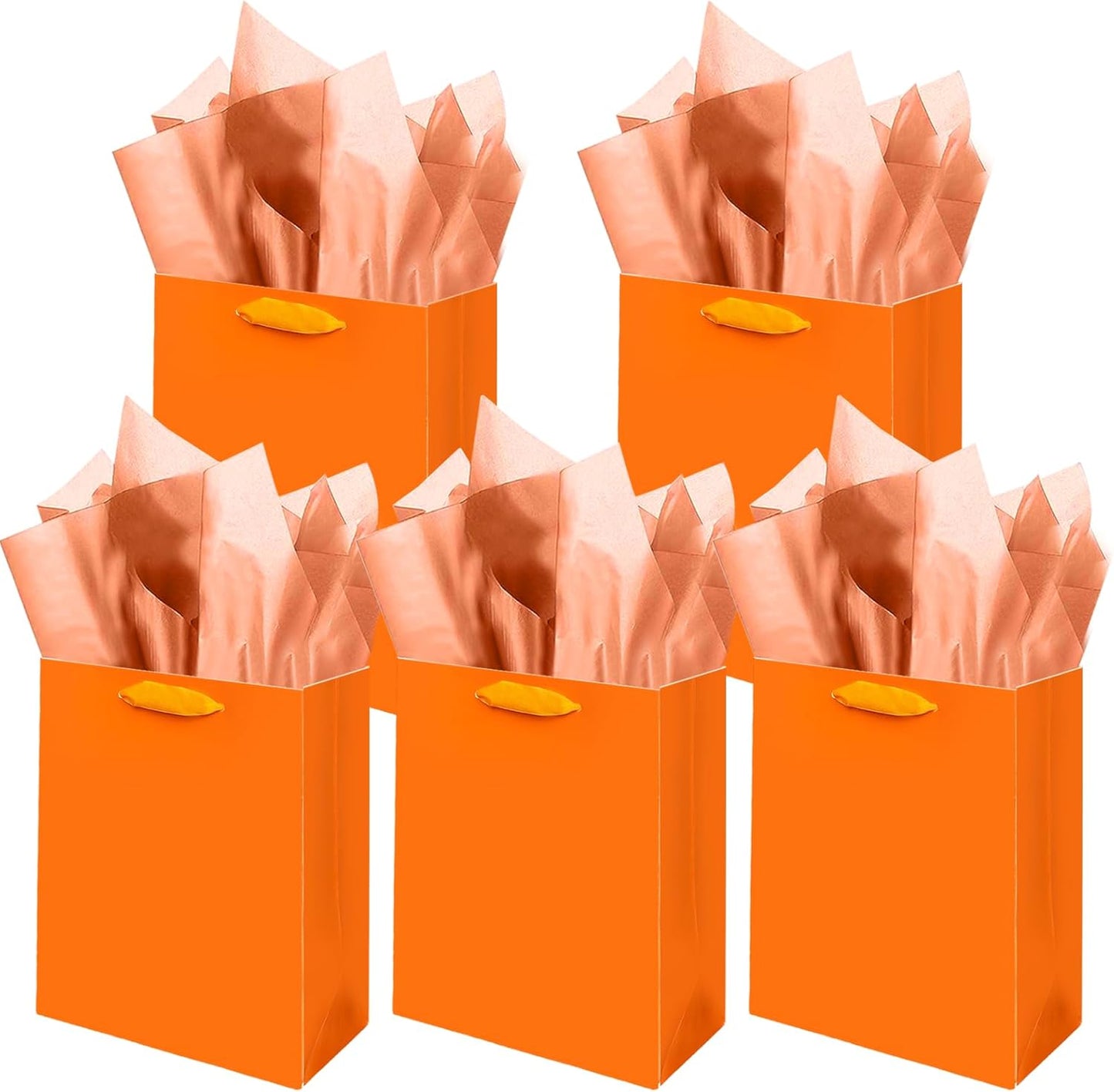 Gcardist Orange Gift Bags with Tissue Paper for Wedding, Birthday, Party Supplies-7.9"x4.3"x9.6" Medium Size Cardboard Gift Bags（5pcs Bags +10pcs Tissue Paper ）