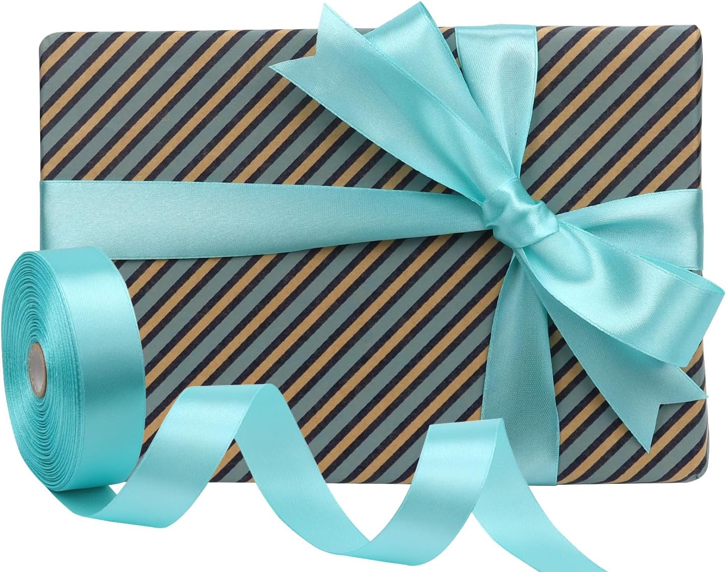 Lake Blue Solid Satin Ribbon 1 Inch 50 Yards Solid Polyester Fabric Ribbon for Gift Wrapping Wedding Christmas Baby Shower Birthday Party Decoration Handmade Immortal Flower Craft