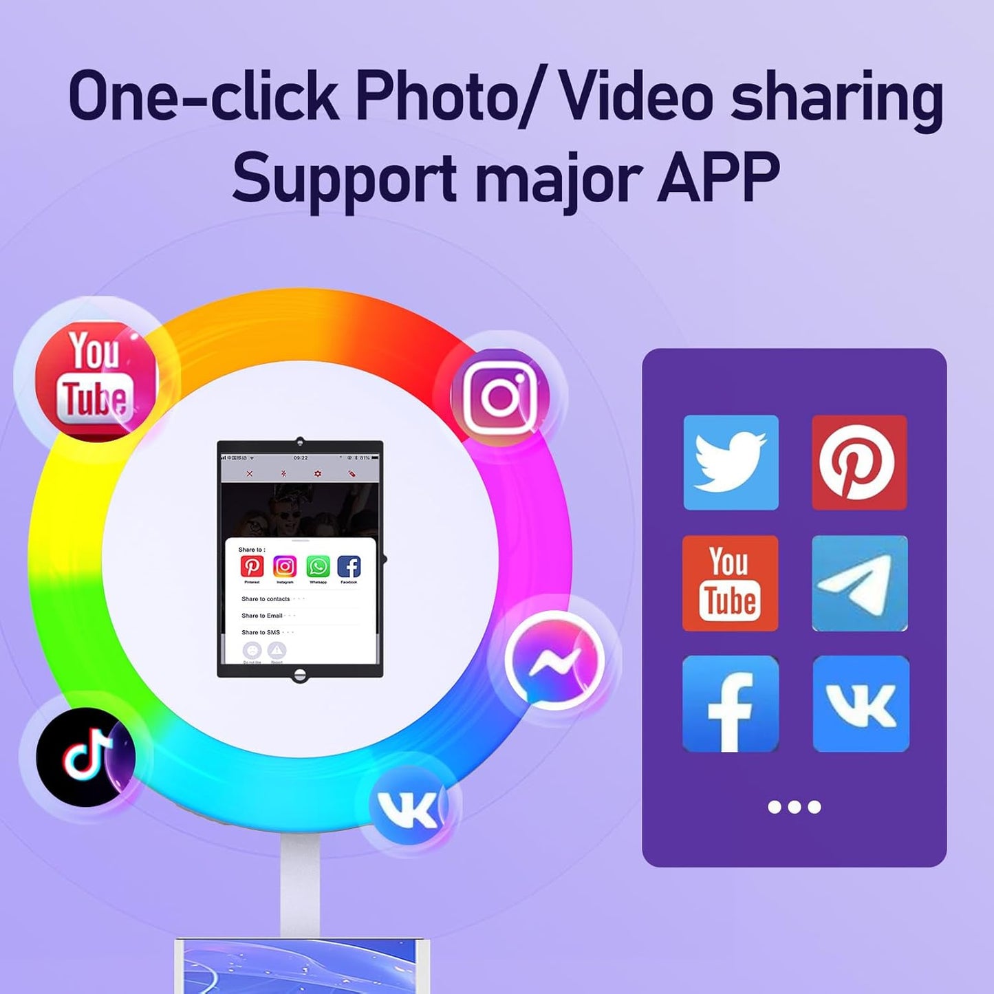 MWE Portable Photo Booth Machine Stand Compatible with Any Ipad with Software APP and Remote Control, RGB Ring Lights Music Sync, Free Custom Logo,ChackTok VIP (White, Light Box-Honeycomb Case)